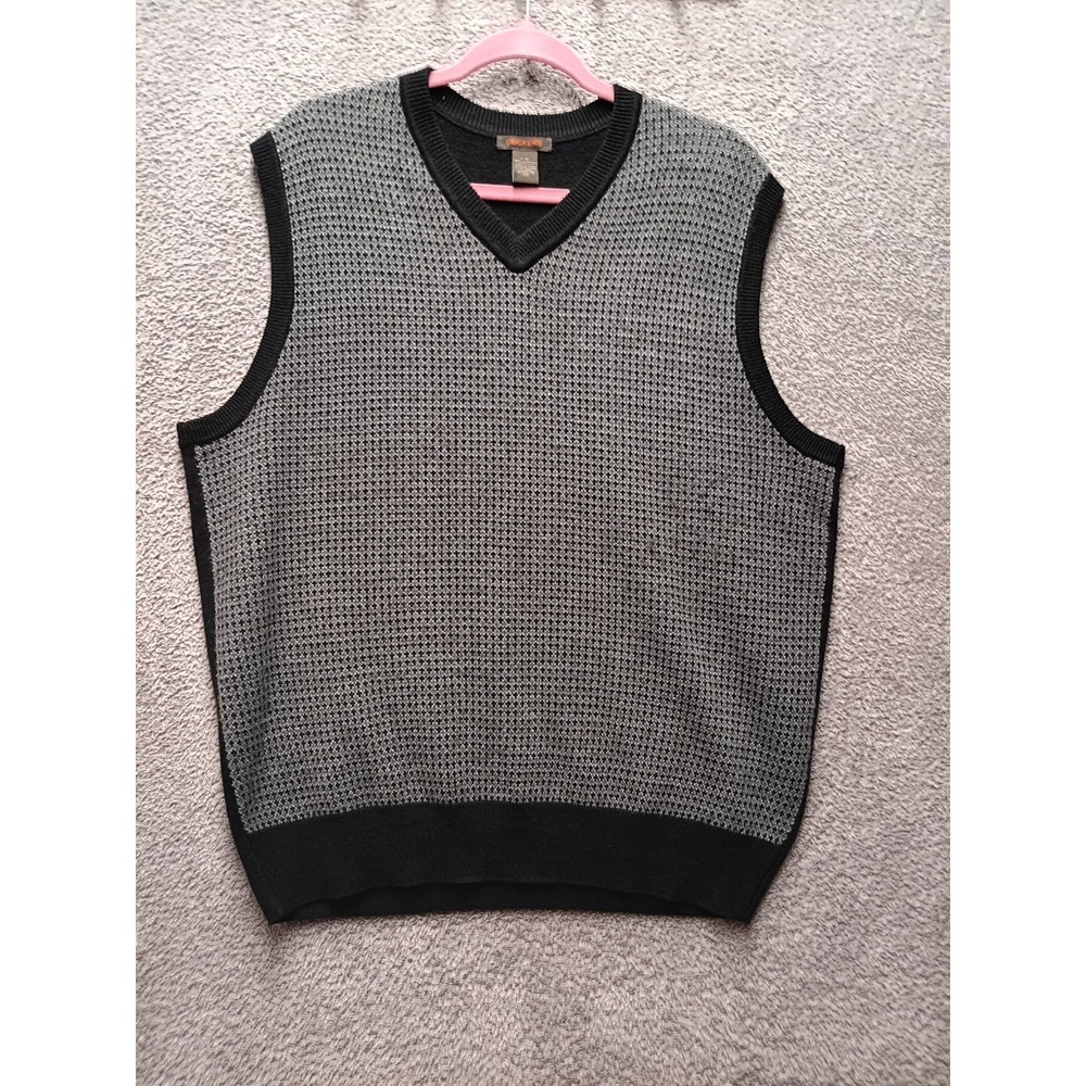 Dockers Men's Knit Sweater Vest Black Gray Textured V-Neck Size L